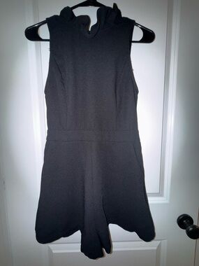 Sleeveless Black Ruffle-Neck Romper | Elegant, Classy, Simple, Bow Back, Small